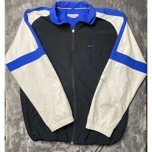 Vintage Nike Track Jacket Men's Large Black Blue White Full Zip Windbreaker Y2K